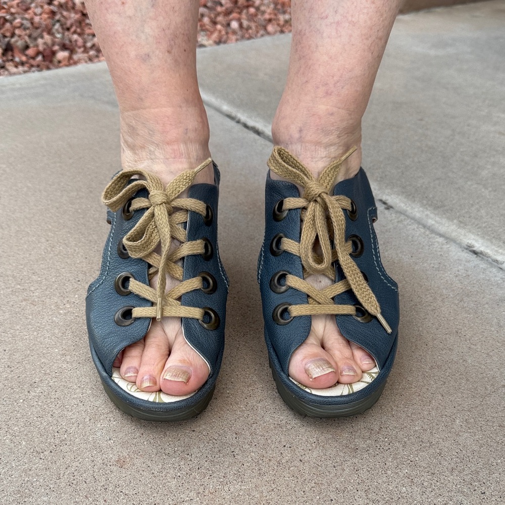 Fly London Open-Toe Lace-Up Shoes - Indigo with tan laces